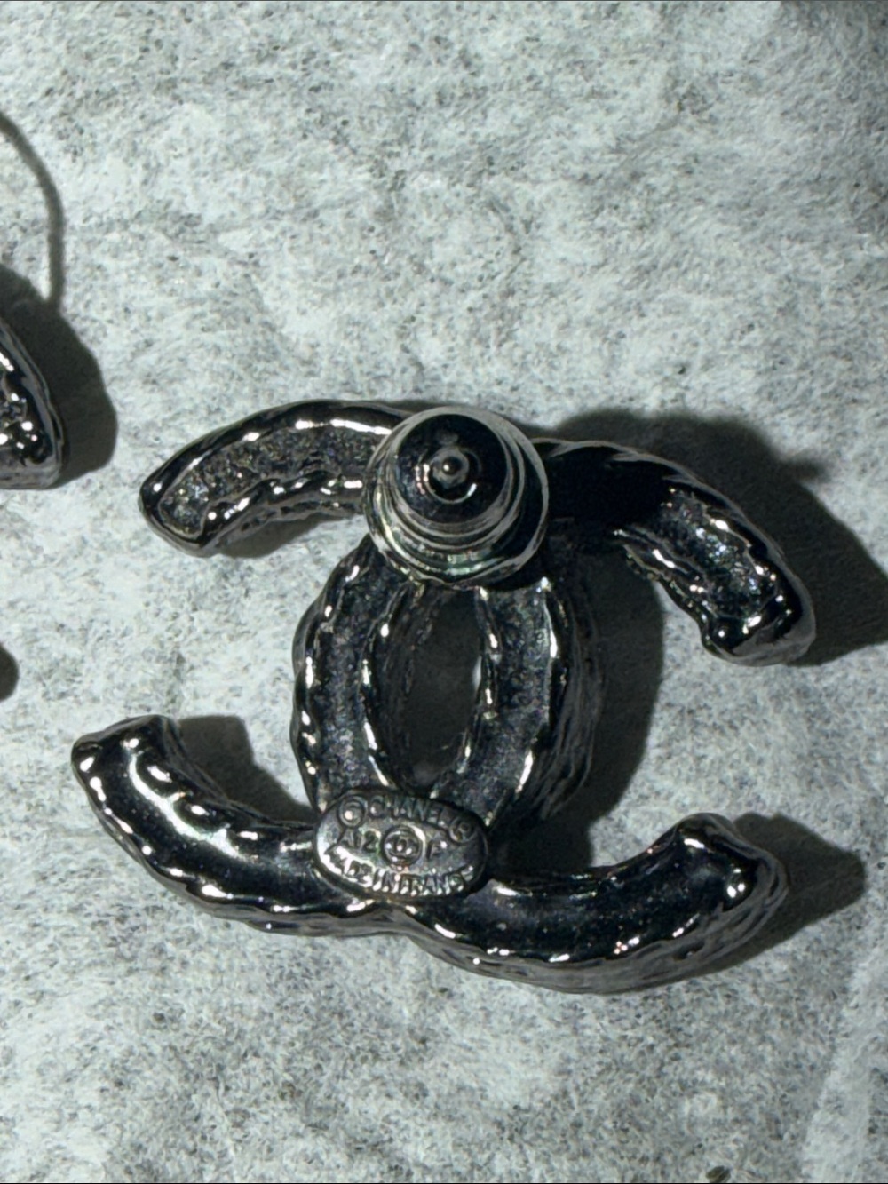 CHANEL Silver Crystal CC Logo Stud Earrings - Picture 5 of 5
